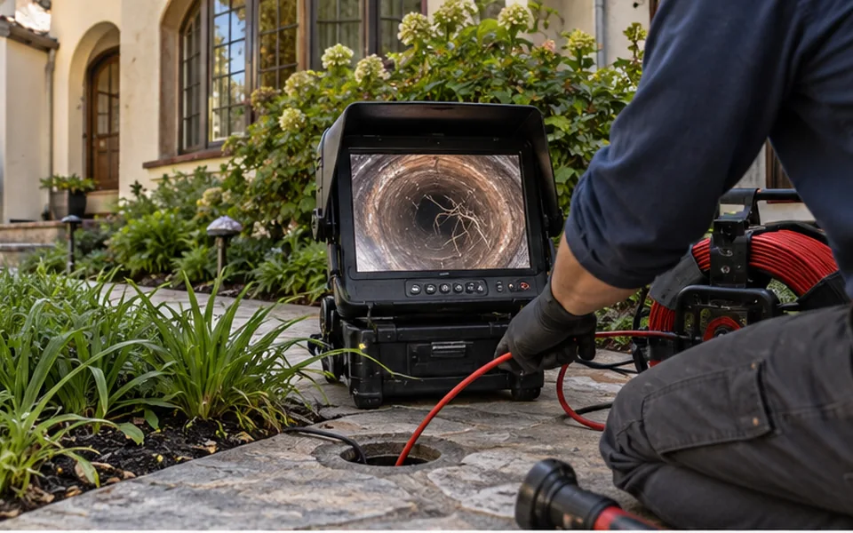 Leak detection Niles Fremont technician inspecting a sewer line in a historic home