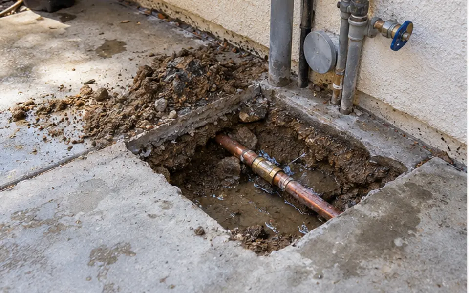 Slab Leak Detection in Newark, CA — non-invasive acoustic and thermal leak pinpointing mark before opening